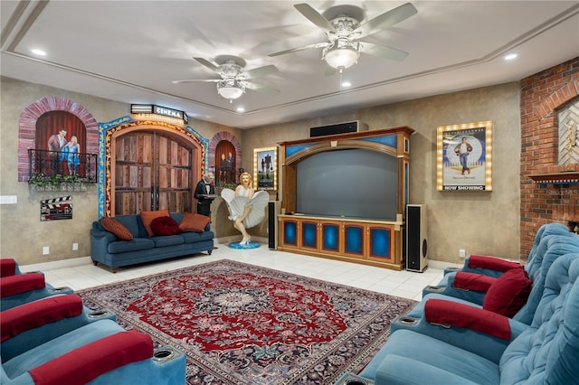 11450 Nellie Oaks Bnd, Clermont, FL 34711 - living area with tile patterned floors, ceiling fan, and recessed lighting