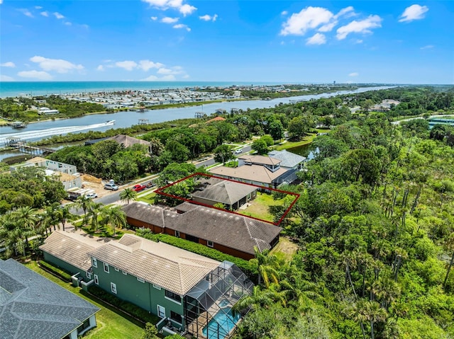 aerial view with a water view