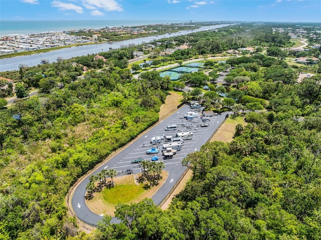 aerial view with a water view