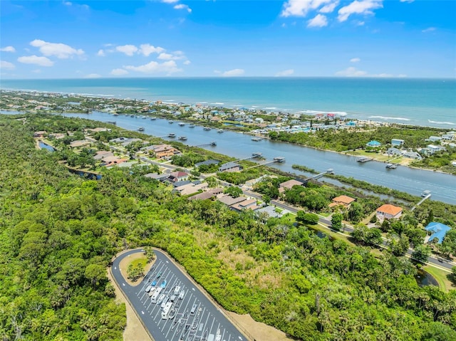 aerial view featuring a water view and a residential view