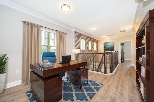 9330 Meadow Hunt Way, Winter Garden, FL 34787 - office space featuring ornamental molding, wood finished floors, and plenty of natural light
