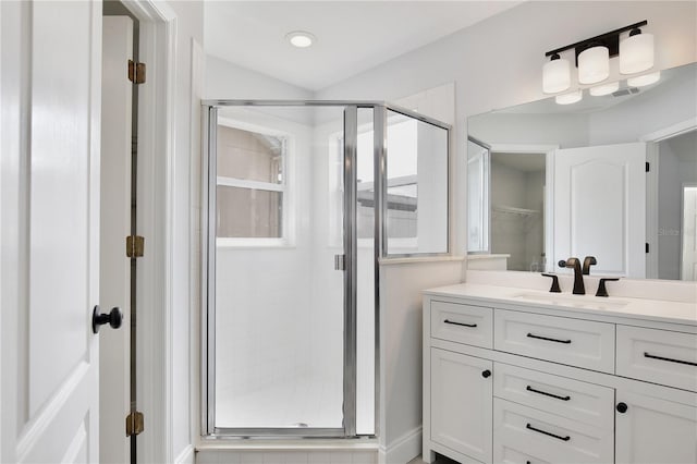 542 Terrace Cove Way, Orlando, FL 32828 - bathroom featuring recessed lighting, vanity, and a stall shower