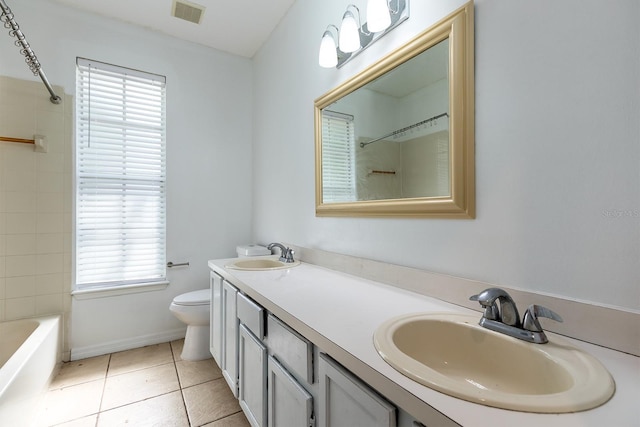 bathroom with visible vents, a sink, tile patterned flooring, and toilet