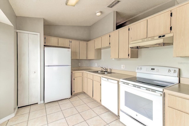 294 San Gabriel St, Winter Springs, FL 32708 - kitchen featuring white appliances, under cabinet range hood, and light brown cabinetry