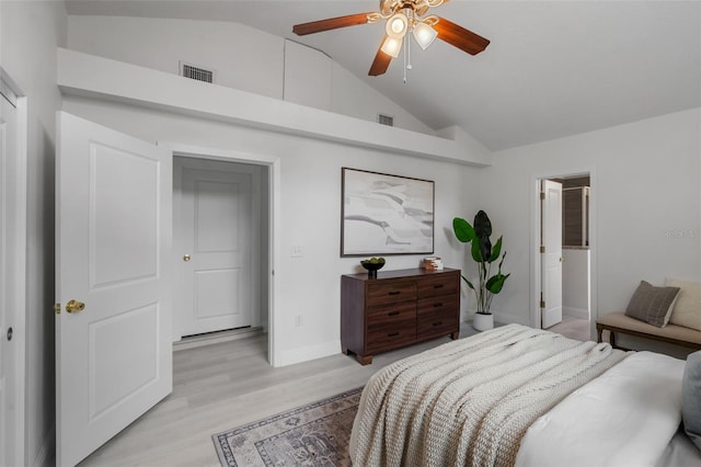 239 S Lake Cortez Dr, Apopka, FL 32703 - bedroom featuring vaulted ceiling, baseboards, light wood-type flooring, and a ceiling fan