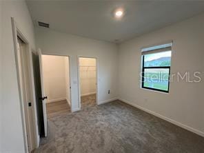 3296 Tranquil Trl, Kissimmee, FL 34747 - unfurnished bedroom with carpet floors, baseboards, a walk in closet, and a closet