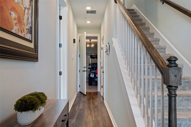 12330 Koshiba Aly, Orlando, FL 32827 - corridor with stairway, baseboards, visible vents, recessed lighting, and dark wood-style flooring