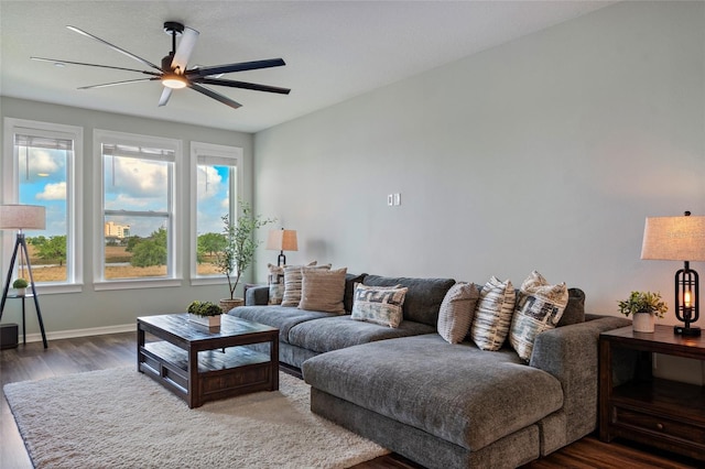 12330 Koshiba Aly, Orlando, FL 32827 - living room with baseboards, ceiling fan, and wood finished floors