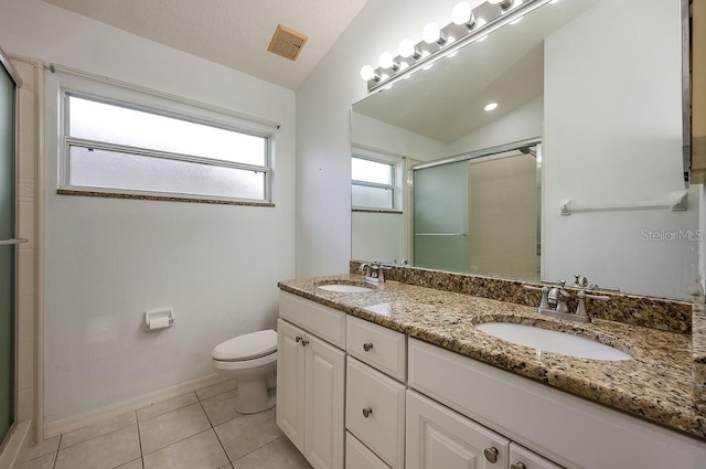 39900 Bayview Dr, Lady Lake, FL 32159 - full bathroom featuring a sink, lofted ceiling, visible vents, and a stall shower