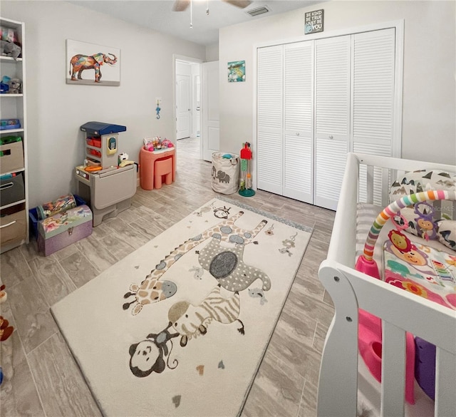11404 Lokanotosa Trl, Orlando, FL 32817 - game room with visible vents, ceiling fan, and wood finished floors