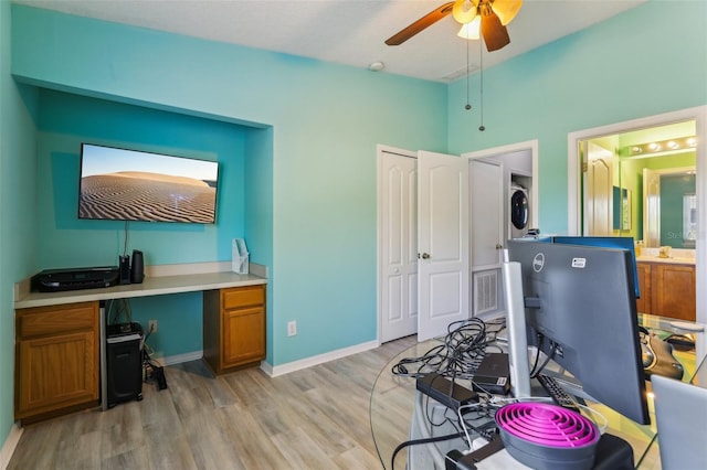 534 Wilton Cir, Sanford, FL 32773 - office with light wood finished floors, baseboards, and a ceiling fan