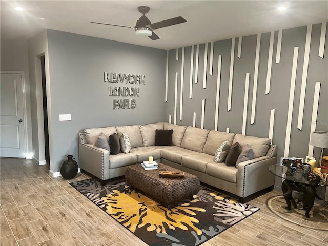 11826 Sky Acres Ter, Bradenton, FL 34211 - living room with wood finish floors and a ceiling fan