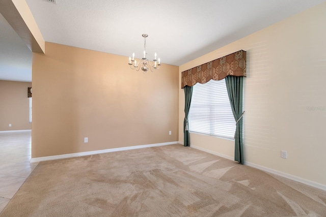 563 Copperdale Ave, Winter Garden, FL 34787 - empty room with an inviting chandelier, light tile patterned floors, baseboards, and light colored carpet