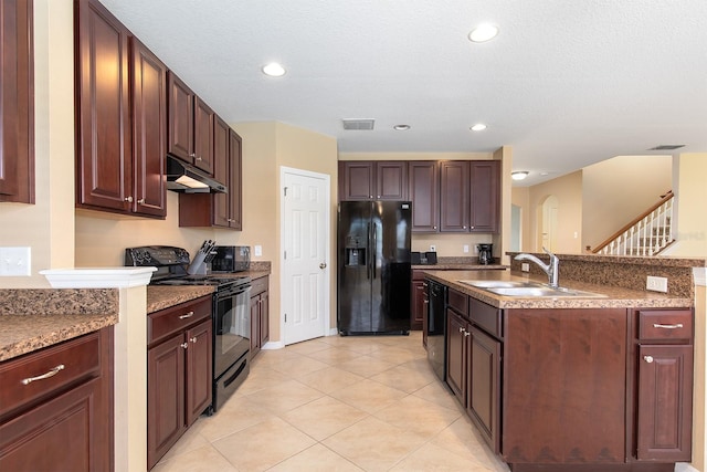 563 Copperdale Ave, Winter Garden, FL 34787 - kitchen featuring visible vents, under cabinet range hood, a sink, black appliances, and light tile patterned floors