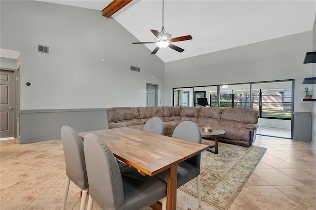 218 Nettlewood Ln, Fern Park, FL 32730 - dining space with beamed ceiling, a ceiling fan, visible vents, and light tile patterned floors