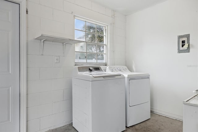 7602 Glenmoor Ln, Winter Park, FL 32792 - clothes washing area featuring separate washer and dryer, laundry area, and concrete block wall