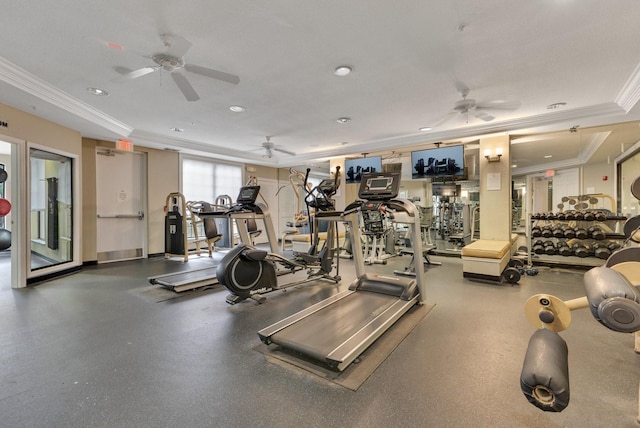 5550 E Michigan St Unit 3325, Orlando, FL 32822 - exercise room featuring recessed lighting, ornamental molding, and a ceiling fan