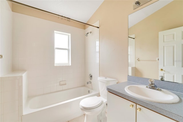 full bathroom featuring bathtub / shower combination, toilet, and vanity
