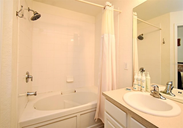 full bathroom featuring shower / bath combo and vanity