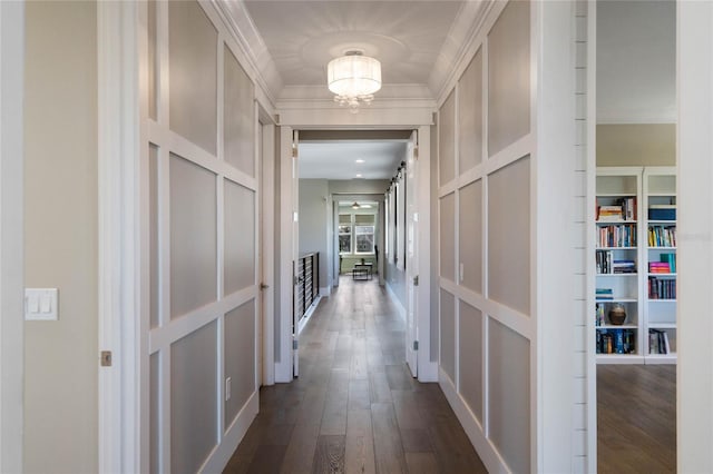 1224 Union Club Dr, Winter Garden, FL 34787 - hall with dark wood-style floors, a chandelier, and ornamental molding