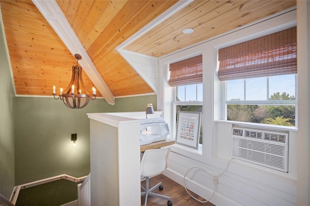1224 Union Club Dr, Winter Garden, FL 34787 - office space with wood ceiling, a chandelier, and wood finished floors