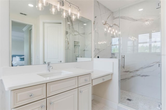 11826 Fiore Dr, Orlando, FL 32827 - full bathroom with visible vents, vanity, and a marble finish shower