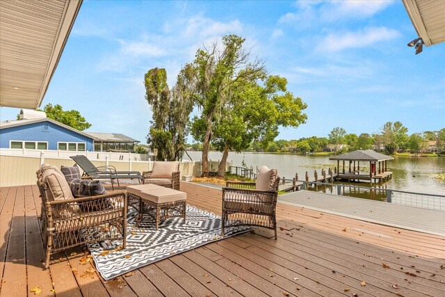 201 Cedarwood Dr, Maitland, FL 32751 - wooden terrace featuring a water view, fence, and a dock