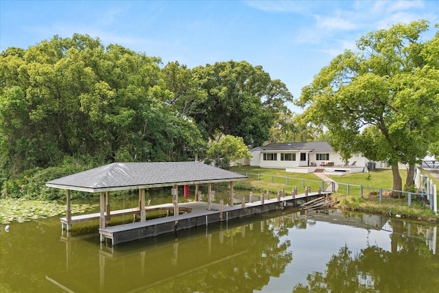 201 Cedarwood Dr, Maitland, FL 32751 - dock area featuring a water view, fence, and a yard