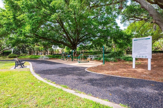 view of community featuring a lawn and playground community