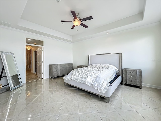 8743 S The Esplanade Unit 18, Orlando, FL 32836 - bedroom with a raised ceiling, crown molding, recessed lighting, and ceiling fan