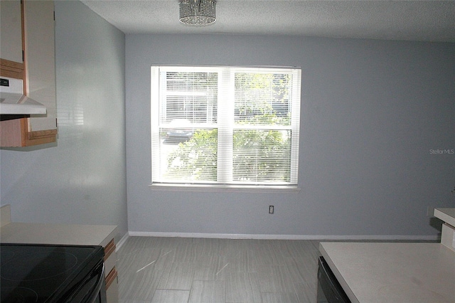 unfurnished dining area featuring baseboards and a textured ceiling
