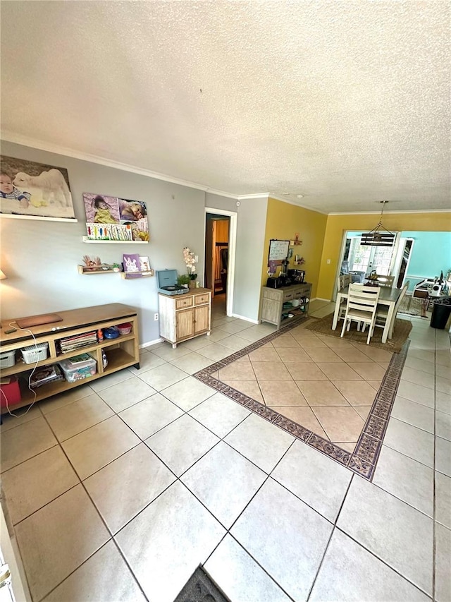 1098 Henry Balch Dr, Orlando, FL 32810 - living area with crown molding, a textured ceiling, and light tile patterned flooring