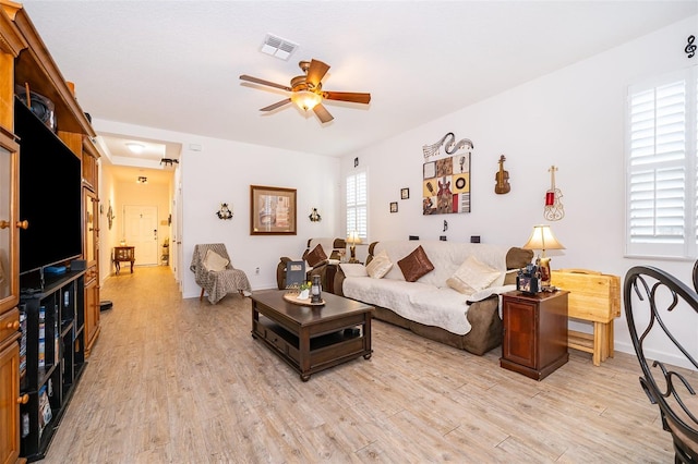 2289 Aloe Aly, Apopka, FL 32703 - living room featuring visible vents, light wood finished floors, and ceiling fan