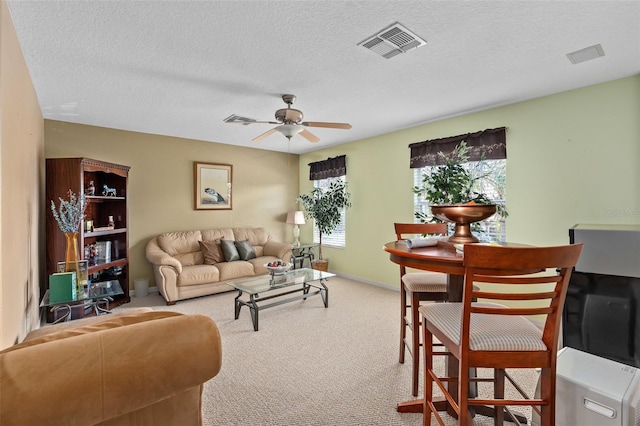 920 Nola Dr, Ocoee, FL 34761 - carpeted living area with plenty of natural light, a ceiling fan, and a textured ceiling