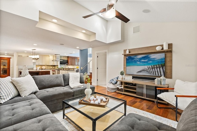 7849 Georgeann St, Winter Park, FL 32792 - living room featuring wood finished floors, ceiling fan, and recessed lighting