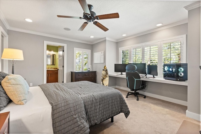 7849 Georgeann St, Winter Park, FL 32792 - carpeted bedroom featuring an office area, recessed lighting, baseboards, ensuite bathroom, and a ceiling fan
