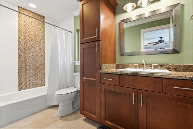 7849 Georgeann St, Winter Park, FL 32792 - full bath with toilet, vanity, ceiling fan, shower / tub combo, and tile patterned floors
