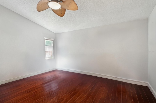 10724 Harkwood Blvd, Orlando, FL 32817 - spare room featuring baseboards, ceiling fan, a textured ceiling, wood-type flooring, and lofted ceiling
