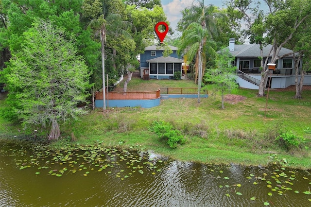 aerial view with a water view