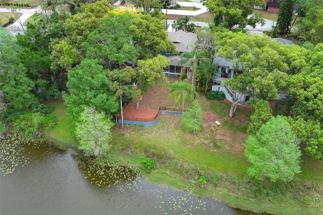 aerial view with a water view and a residential view
