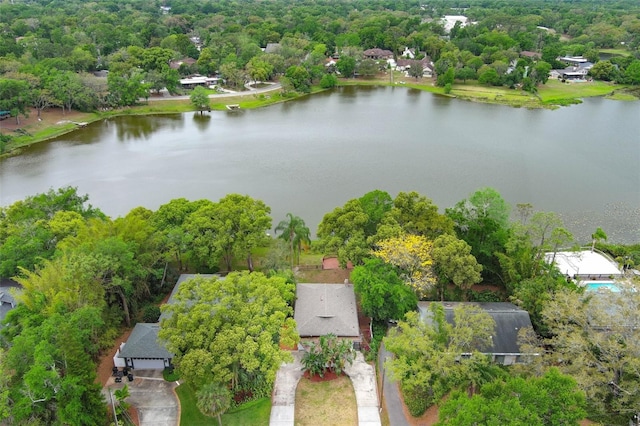 aerial view featuring a water view