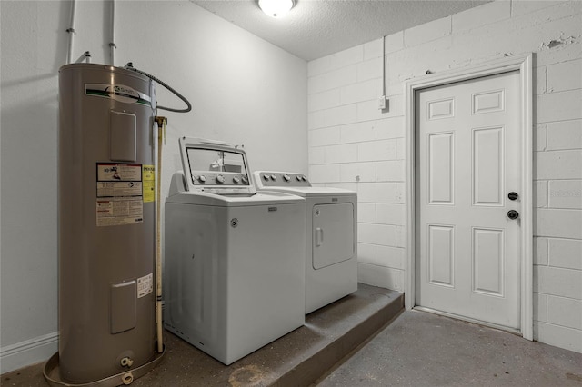 607 Wavecrest Dr, Orlando, FL 32807 - laundry area featuring independent washer and dryer, electric water heater, laundry area, and concrete block wall