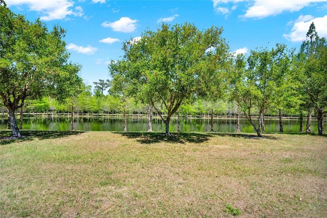 view of yard with a water view