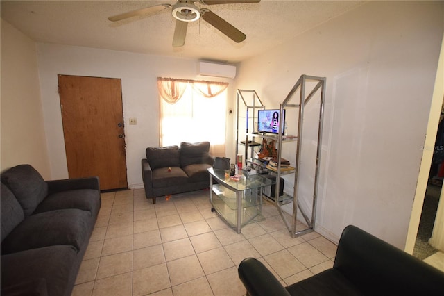 2220 Ave F NW, Winter Haven, FL 33880 - living area featuring a wall mounted air conditioner, light tile patterned floors, a textured ceiling, and ceiling fan
