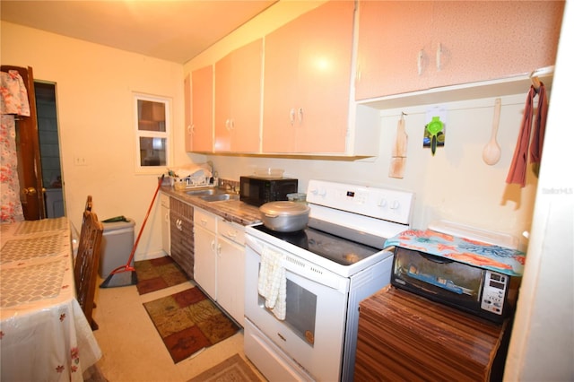 2220 Ave F NW, Winter Haven, FL 33880 - kitchen featuring white cabinets, black microwave, a sink, and white electric stove
