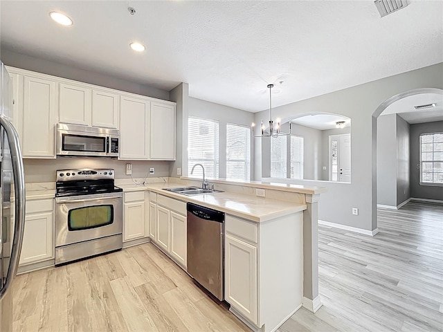 10852 Spider Lily Dr Unit S, Orlando, FL 32832 - kitchen featuring stainless steel appliances, a sink, a peninsula, light wood-style floors, and light countertops