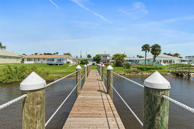 dock area with a water view