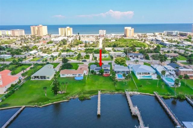 aerial view with a water view