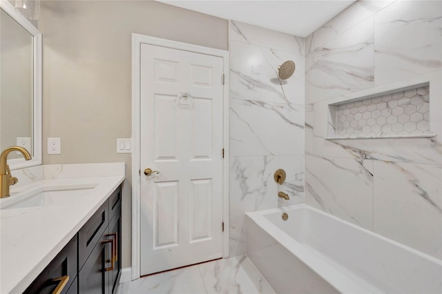 12706 Magnolia Bay Blvd, Clermont, FL 34711 - full bathroom featuring vanity, marble look tiles, and washtub / shower combination