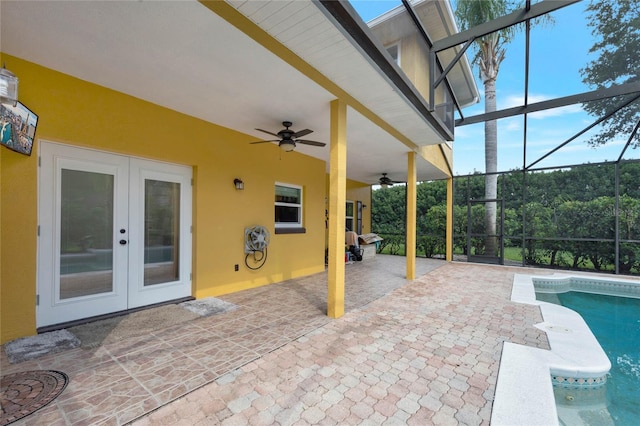 12706 Magnolia Bay Blvd, Clermont, FL 34711 - view of patio / terrace featuring french doors, a ceiling fan, an outdoor pool, and glass enclosure